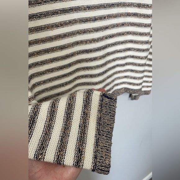 BANANA REPUBLIC Women's Size XL White/Navy Gold Metallic Cardigan Sweater - Picture 5 of 7